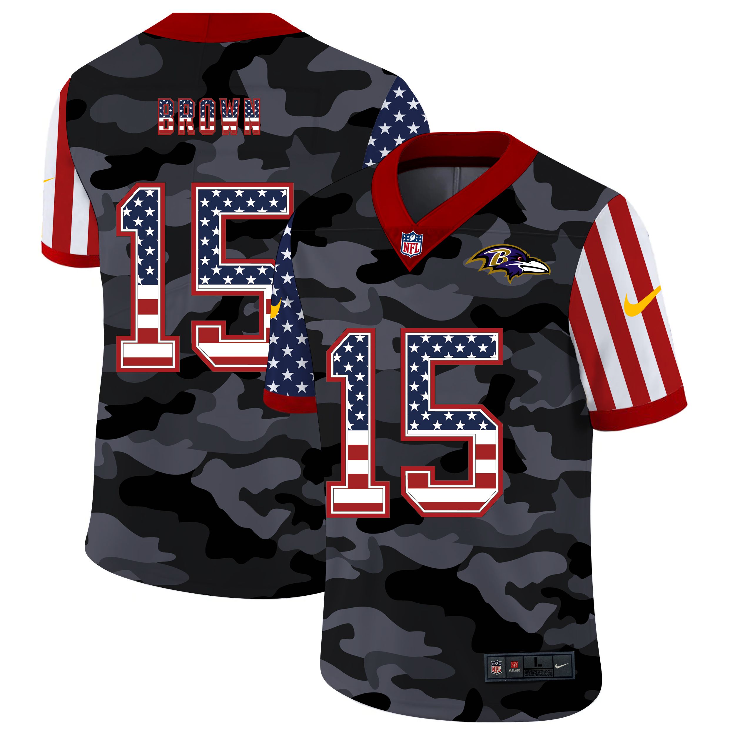 Men Baltimore Ravens #15 Brown 2020 Nike USA Camo Salute to Service Limited NFL Jerseys->baltimore ravens->NFL Jersey